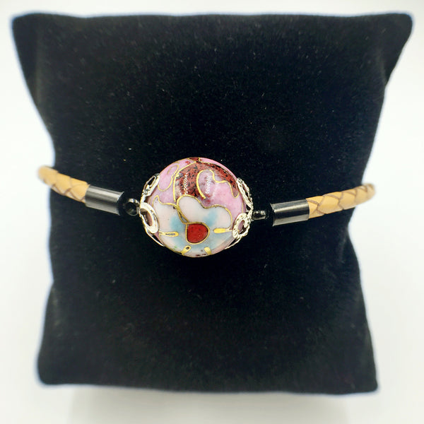 Single Lilac Bead on Beige Leather,  - MRNEIO LLC