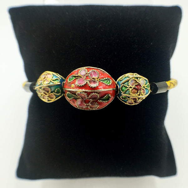 Triple Red and Sky Blue Beads on Lemon Leather,  - MRNEIO LLC