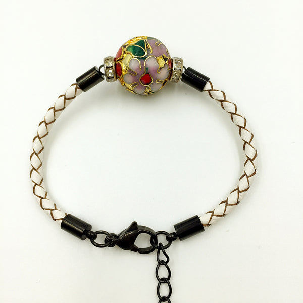 Single Golden Flower Bead on White Leather,  - MRNEIO LLC