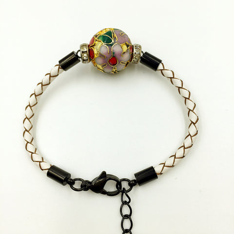 Single Golden Flower Bead on White Leather,  - MRNEIO LLC