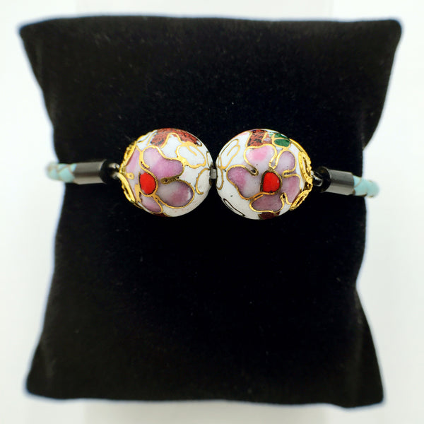 Twin White Beads on Turquoise Leather