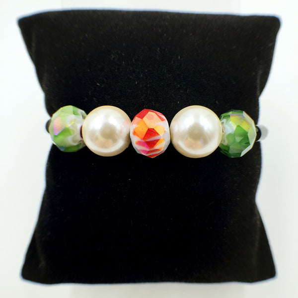 White Pearl Red and Green Beads on Red Leather,  - MRNEIO LLC