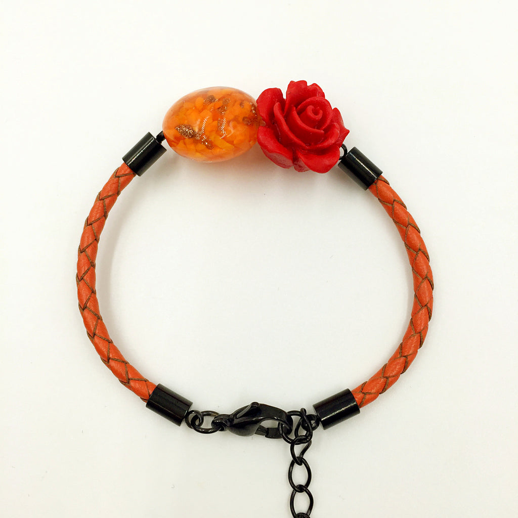 Flower Deco Orange Bead on Orange Leather,  - MRNEIO LLC