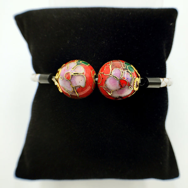 Twin Red Beads on White Leather,  - MRNEIO LLC