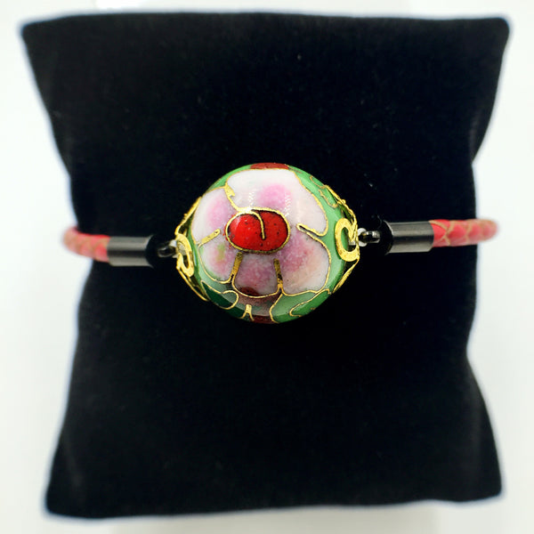 Single Green Bead on Red Leather,  - MRNEIO LLC