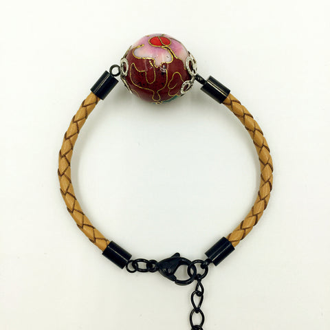 Single Scarlet Bead on Beige Leather,  - MRNEIO LLC