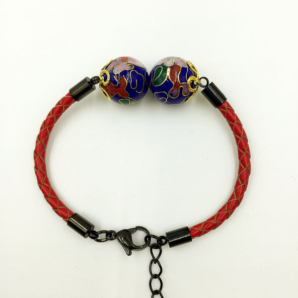 Twin Navy Blue Beads on Red Leather,  - MRNEIO LLC