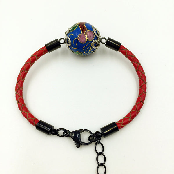 Single Medium Blue Bead on Red Leather,  - MRNEIO LLC