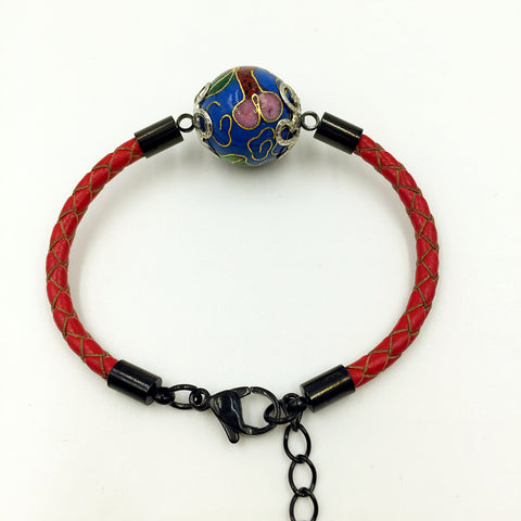 Single Medium Blue Bead on Red Leather,  - MRNEIO LLC