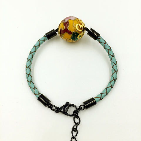 Single Golden Yellow Bead on Turquoise Leather,  - MRNEIO LLC