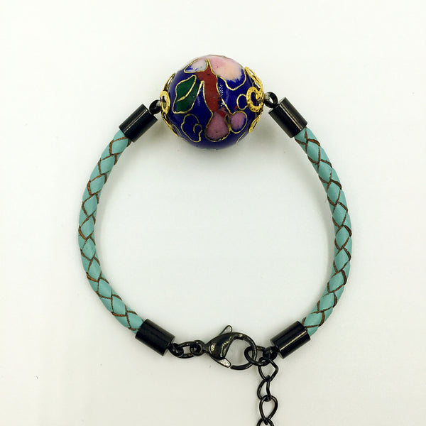 Single Navy Blue Bead on Turquoise Leather,  - MRNEIO LLC