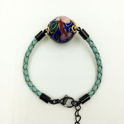 Single Navy Blue Bead on Turquoise Leather,  - MRNEIO LLC