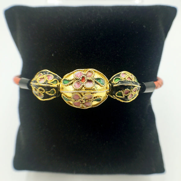Triple Gold and Black Beads on Orange Leather,  - MRNEIO LLC