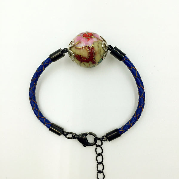 Single Moon Yellow Bead on Navy Blue Leather,  - MRNEIO LLC