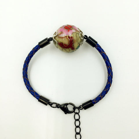 Single Moon Yellow Bead on Navy Blue Leather,  - MRNEIO LLC