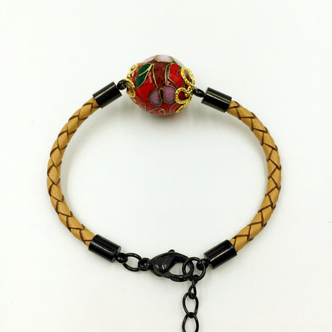 Single Red Bead on Beige Leather,  - MRNEIO LLC