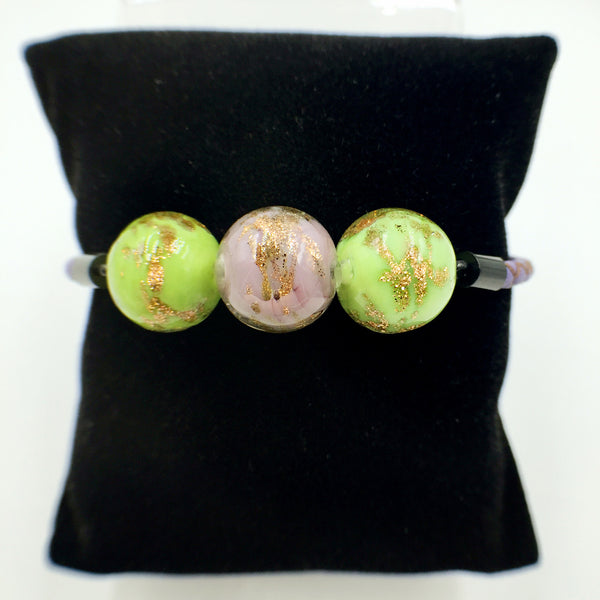 Triple Gold Leaf Purple and Green Beads on Purple Leather,  - MRNEIO LLC