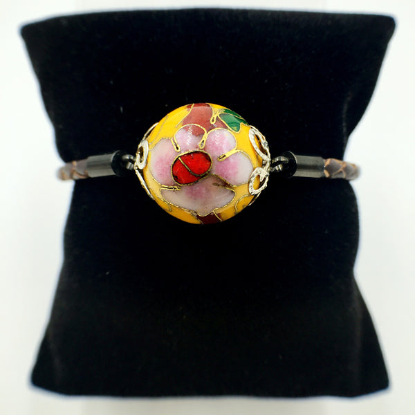 Single Golden Yellow Bead on Brown Leather,  - MRNEIO LLC