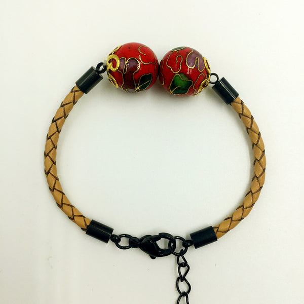 Twin Red Beads on Beige Leather,  - MRNEIO LLC