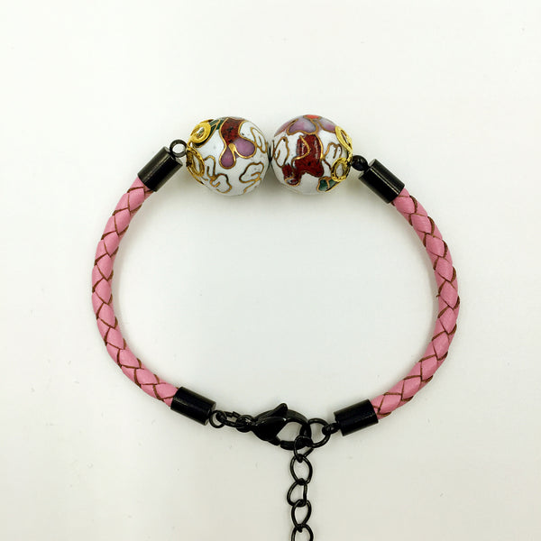 Twin White Beads on Pink Leather