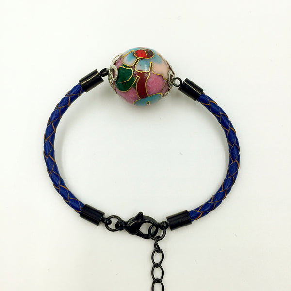 Single Lilac Bead on Navy Blue Leather