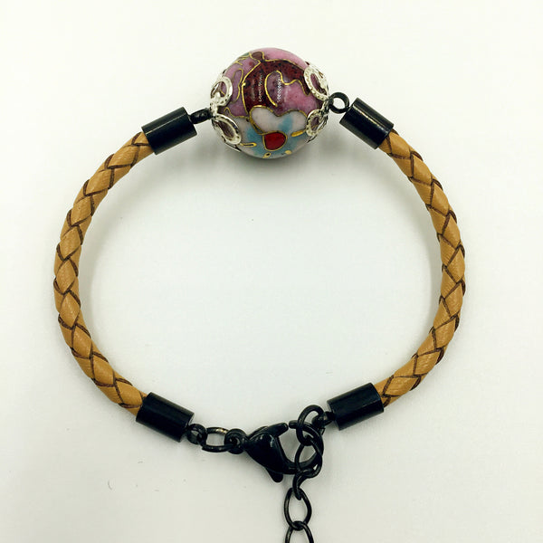 Single Lilac Bead on Beige Leather,  - MRNEIO LLC