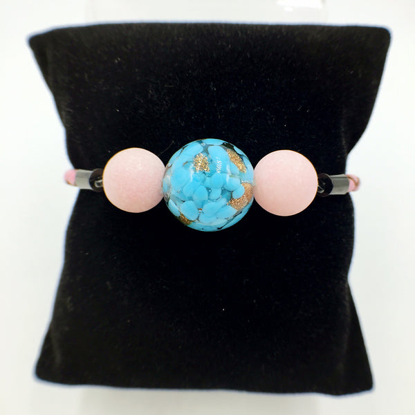 Pink Macaron Sky Blue Bead on Pink Leather
