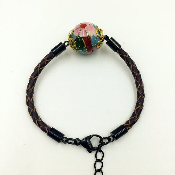 Single Blue Bead on Brown Leather,  - MRNEIO LLC
