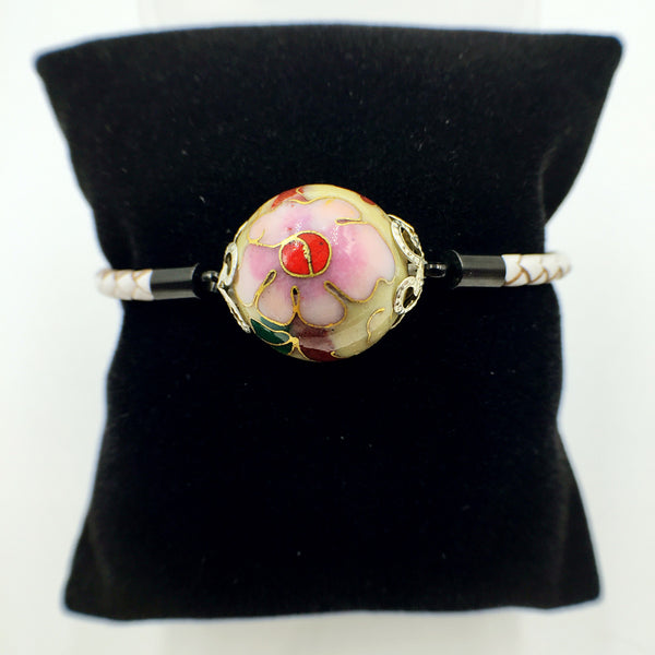 Single Moon Yellow Bead on White Leather,  - MRNEIO LLC