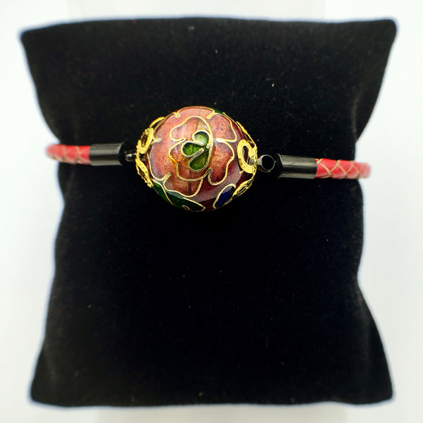 Single Scarlet Bead on Red Leather,  - MRNEIO LLC