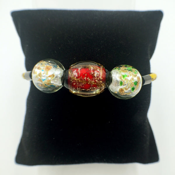 Triple Stellar Red and Gold Leaf White Beads on Yellow Leather,  - MRNEIO LLC