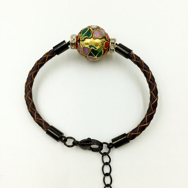 Single Golden Flower Bead on Brown Leather,  - MRNEIO LLC