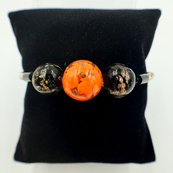 Triple Orange and Black Beads on White Leather,  - MRNEIO LLC