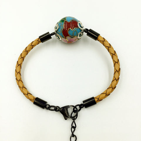 Single Blue Bead on Beige Leather,  - MRNEIO LLC