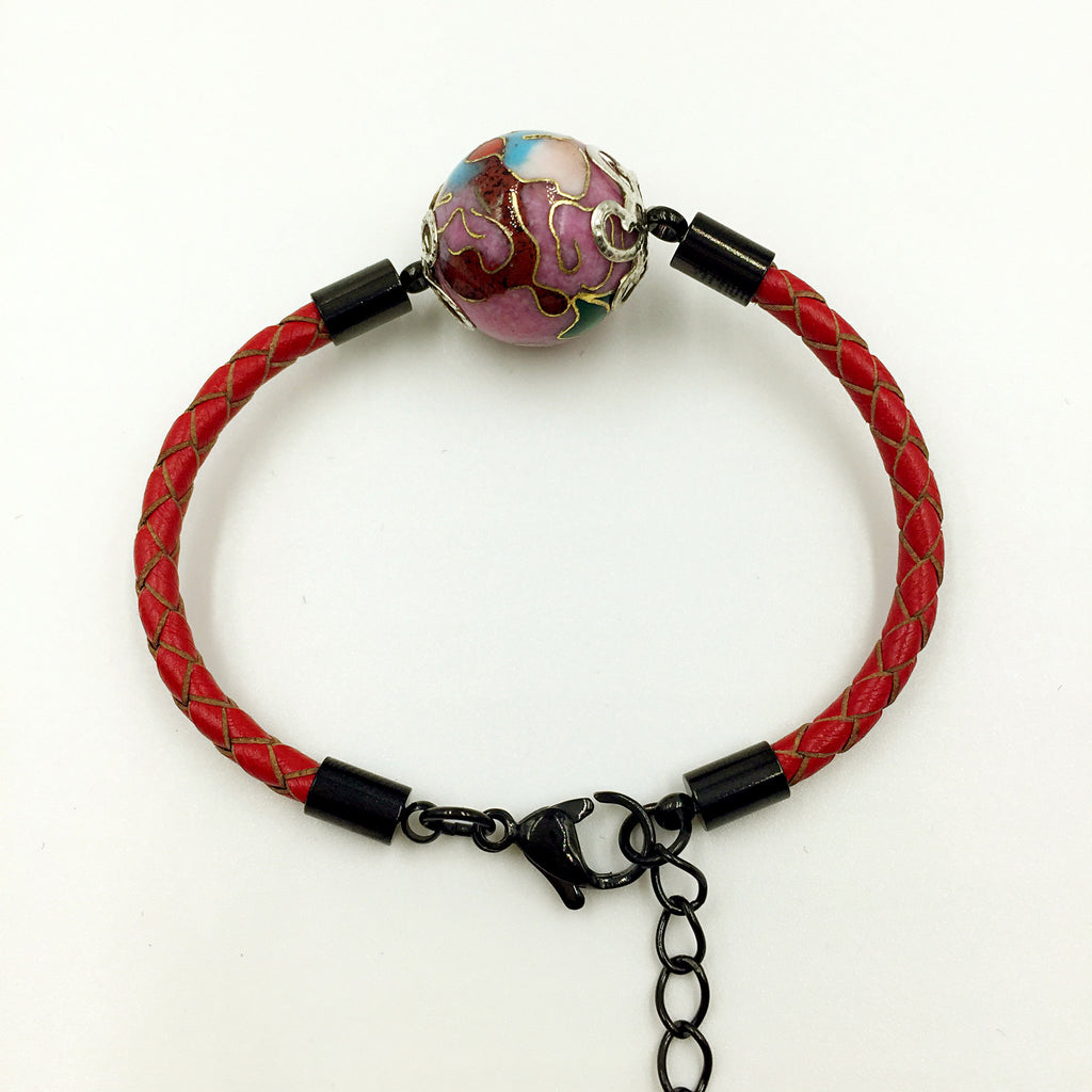 Single Lilac Bead on Red Leather,  - MRNEIO LLC