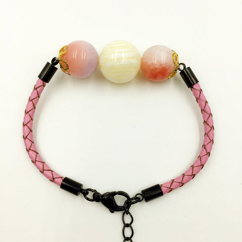 Faux Cream Yellow and Purple/Pink Gemstones on Pink Leather,  - MRNEIO LLC