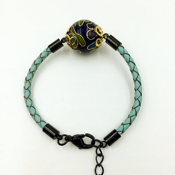 Single Dark Blue Bead on Turquoise Leather,  - MRNEIO LLC