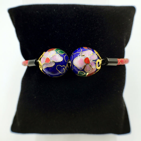 Twin Navy Blue Beads on Red Leather