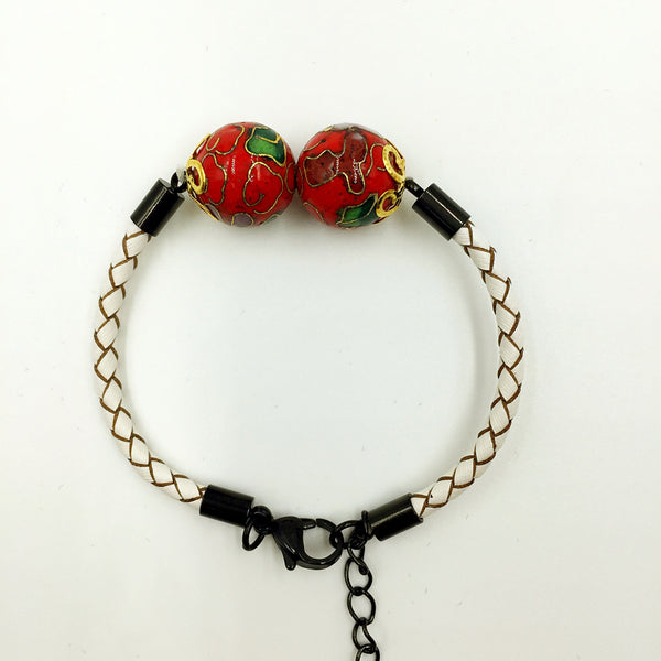 Twin Red Beads on White Leather,  - MRNEIO LLC