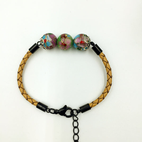 Triple Sky Blue Beads on Beige Leather,  - MRNEIO LLC
