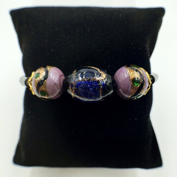 Triple Stellar Blue and Purple Beads on Brown Leather,  - MRNEIO LLC