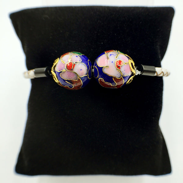 Twin Navy Blue Beads on White Leather