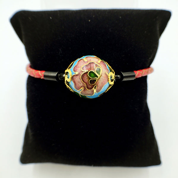 Single Sky Blue Bead on Red Leather,  - MRNEIO LLC