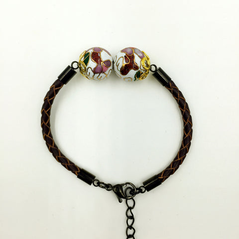 Twin White Beads on Brown Leather,  - MRNEIO LLC
