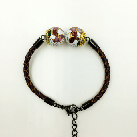 Twin White Beads on Brown Leather,  - MRNEIO LLC