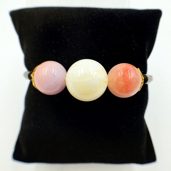 Faux Cream Yellow and Purple/Pink Gemstones on Pink Leather,  - MRNEIO LLC