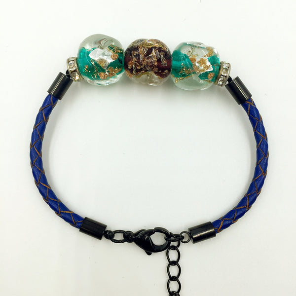 Triple Stellar Purple and Blue/Green Beads on Navy Blue Leather,  - MRNEIO LLC
