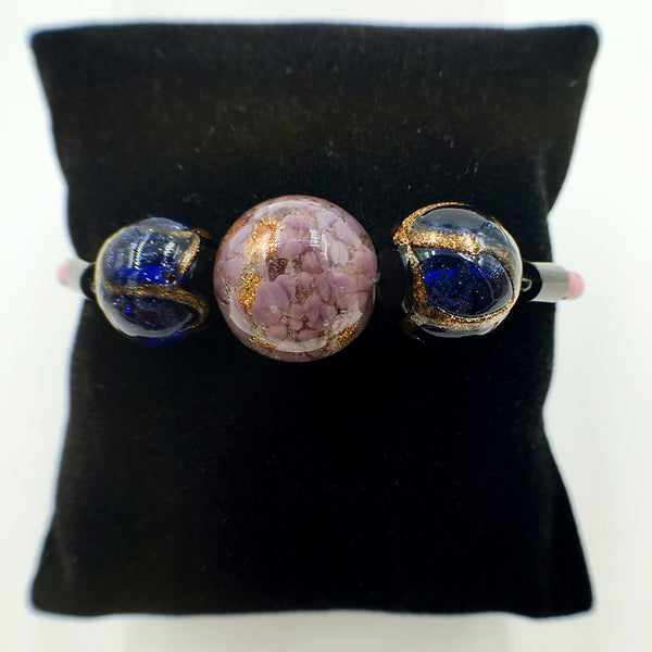 Triple Gold Leaf Purple and Stellar Blue Beads on Pink Leather,  - MRNEIO LLC