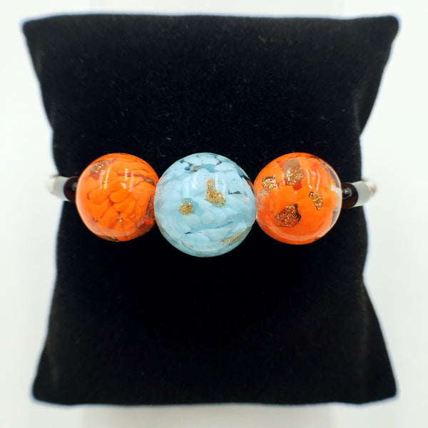 Triple Gold Leaf Light Blue and Orange Beads on White Leather,  - MRNEIO LLC